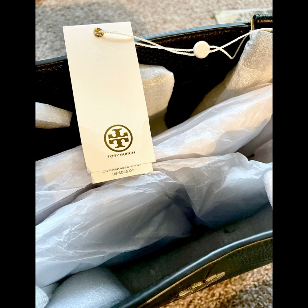 Tory Burch Purse Leather Tote Laptop Bag Ivy Side Zipper Gold Hardware New NWT - Picture 14 of 16